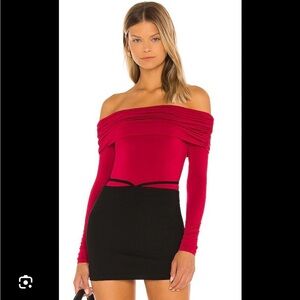 Lovers + Friends Red and Black Off-Shoulder Bodysuit